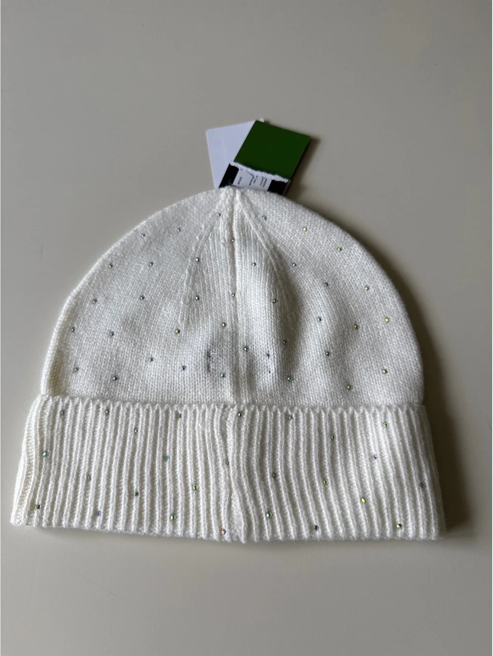 NWT Kate Spade New York White Flocked Spade Beanie with Rhinestones
